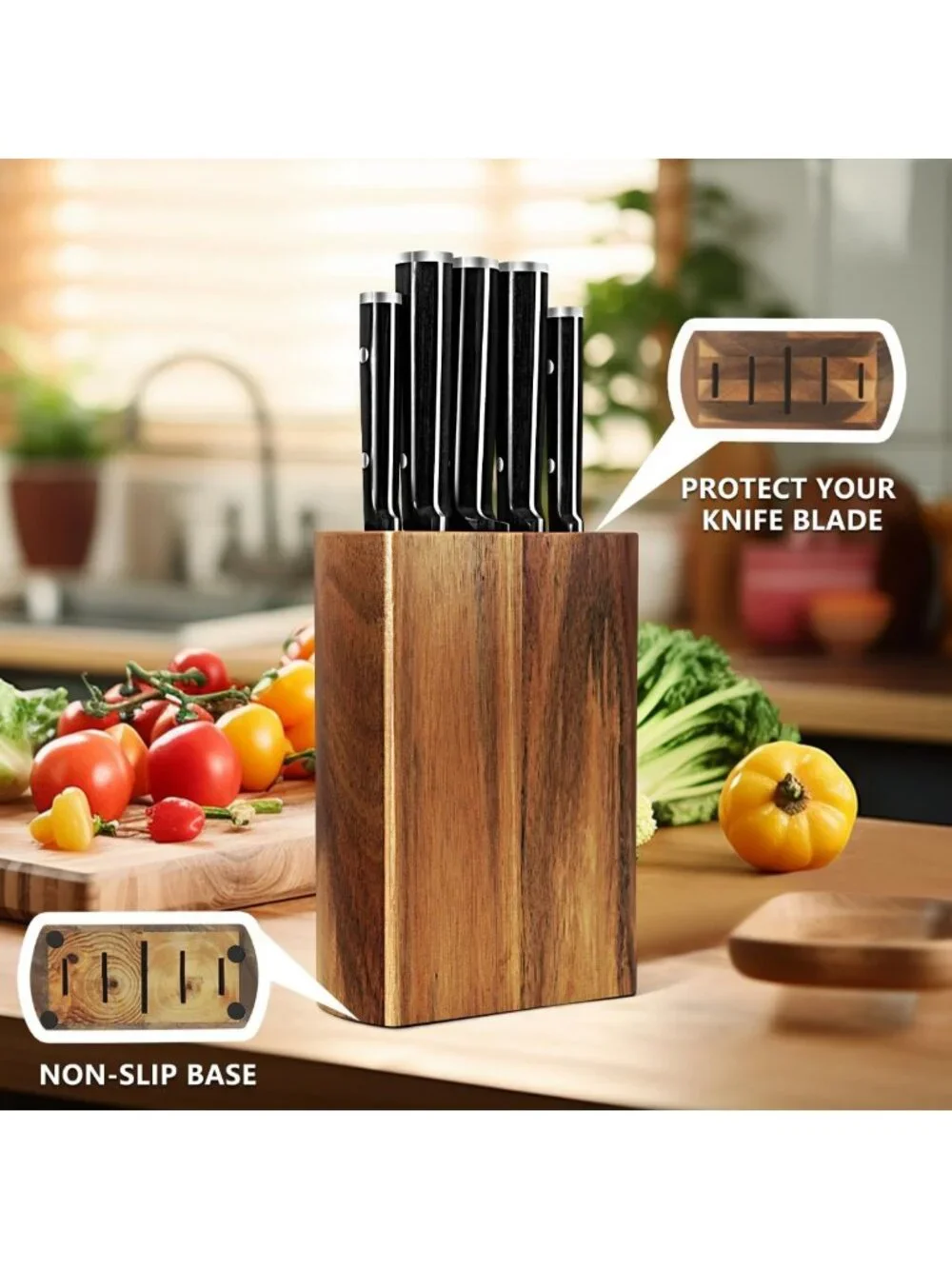 6-Piece Sharp Kitchen Knife Set with Acacia Wood Block & Ergonomic Design